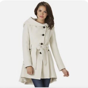 Steve Madden Hooded Drama Coat Ivory Size L